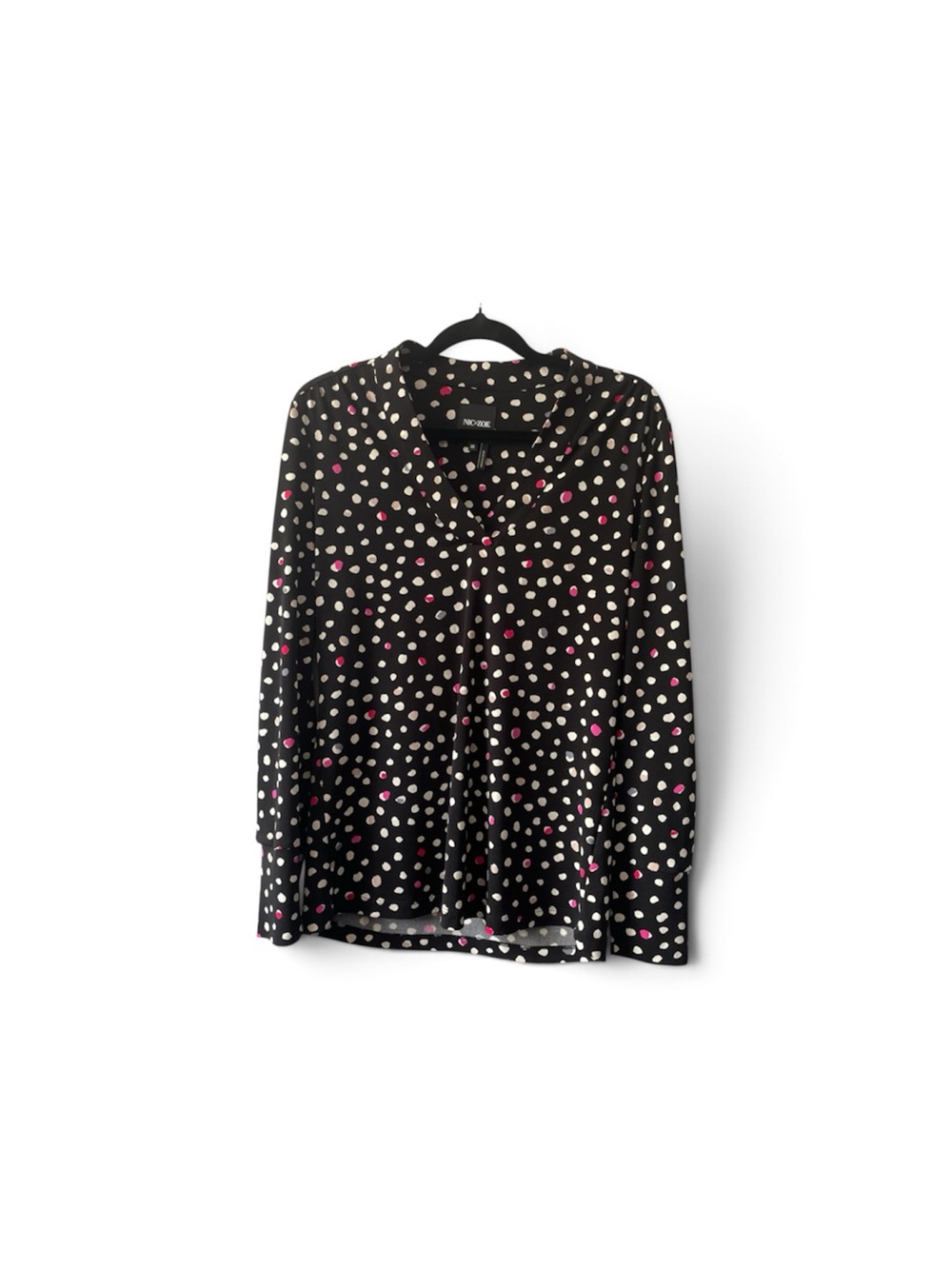 NIC+ZOE Black Polka Dot V-Neck Blouse Xtra Small